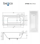 Vonia Besco Optima, 150 x 70 cm, su rifliuota juoda apdaila