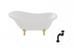 Vonia Besco Otylia 160, White+Gold, su sifonu Klik-klak Black