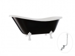 Vonia Besco Otylia B&W 170, Black/White+White, su sifonu su persipylimu Klik-klak Chrome