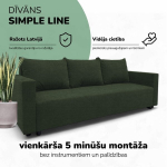 Klasikinis sofa-lova &bdquo;Simple Line&ldquo; su skalbinių dėže, &bdquo;Podrez&ldquo;, Turkio žalia