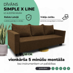 Klasikinis sofa-lova Simple X Line, su skalbinių dėže, Podrez, rudos spalvos