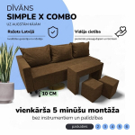 I&scaron;skleidžiamas dvigulės sofos komplektas su staliuku ir pufais Simple X Combo, Podrez, rudos spalvos