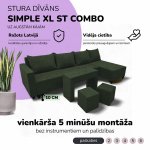 Didelis kampinis sofos komplektas su staliuku ir pufais Simple XL St Combo, Turkiu žalia