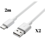 USB-C laidas Samsung A21S - A31 - A41 - A51 - A71 - USB-C krovimo laidas Baltas 2 Metrai [RINKINYS 2] Phonillico&reg;