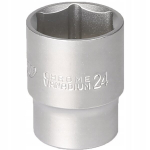 Lizdinis raktas 24 mm, 1/2", 6-kampis, trumpas, Cr-v
