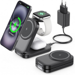 Ne&scaron;iojama įkrovimo stotis 3-in-1 Mag-Safe, juoda