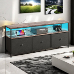 TV spintelė, 108x30x57 cm, su LED ir 3 stalčiais, juoda