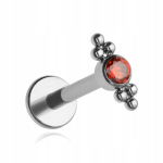 Titano labret auskaras su raudona cirkonio karoliuku, 1,2/8 mm