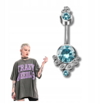 Titaninis bambos auskaras su baltais ir mėlynais cirkoniais, 1.6/10 mm