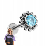 Titano labret auskaras su mėlyna cirkoniu, sidabro spalvos 1,2/6 mm