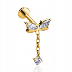 Auksinis Labret Auskaras su Cirkoniu, Titano, 1.2/8mm