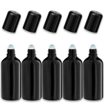 Juodas 100 ml stiklinis roll-on butelis su rutuliuku ir dangteliu, 5 vnt. rinkinys