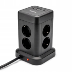 Huslog Hus1004 vertikalus prailgintuvas su Usb, 8 lizdai, juodas