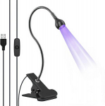UV klijų kietinimo lempa, 3W, USB, su spaustuku ir jungikliu, sidabrinė
