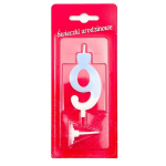 Torto žvakutė "9", baltai mėlyna, 7 cm