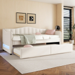 Daybett 90x200 cm, LED, i&scaron;traukiama, be čiužinio, linas, beige