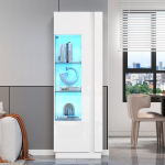 Auk&scaron;ta spinta 60x40x180 cm su akriliniu durelių vitrinu, LED, 3 stiklinės lentynos, balta
