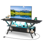 TV staliukas 65" televizoriui, 3 lygiai su LED ap&scaron;vietimu, juodas spalvos, TV staliukas 65" televizoriui, 3 lygiai su LED ap&scaron;vietimu, juodas spalvos