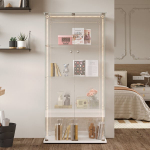 LED stiklinė vitrina, i&scaron;&scaron;okanti lempa, moderni daiktadėžė su 4 lentynomis, 2 durelėmis kolekcinėms figūrėlėms, žaislams, vynui, 163x78x35cm, balta