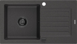 Mexen Pablo granitinė vienos kameros plautuvė su nutekėjimu, 752 x 436 mm, juoda dėmėta, juodas sifonas - 6510751010-76-B, 752 x 436 x 161 mm
