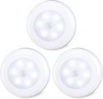 LED judesio jutiklio lemputės, 3 vnt., 7 cm, &scaron;alta balta, belaidės, AAA baterijomis