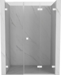 Mexen Lunar-F L sulankstomos durys, skirtos du&scaron;ui, de&scaron;ininės, 140 cm, permatomos, baltos - 836SL-140-050-20-00-P