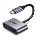 Ugreen CM193 adapteris USB-C į USB-C, 3.5 mm, pilkas