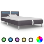 Lovos rėmas aptrauktas dirbtine oda su LED, 90x200 cm, pilkas