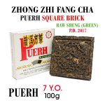 ZHONG ZHI FANG CHA (Green) Puerh (Raw, Sheng) Brick 7.Y.O., 2017 - Žalioji Pu-erh arbata Kvadratinė plyta, 100 g