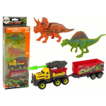 Figūrėlių rinkinys Dinozaurai su raketų automobiliu ir puspriekabe LeanToys