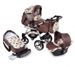 Vaiki&scaron;kas vežimėlis 3in1 su auto kėdute Urbano Travel System, rudas