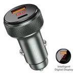 Jellico F13 52.5W Metal Dual Port Car Fast Adaptive Charger USB QC 22.5W + PD USB-C 33W Sidabrinis