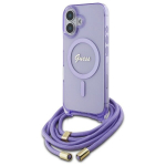 GUESS dėklas, kietas, skirtas iPhone 16 6.1, skirtas MagSafe per petį ne&scaron;iojančiam laidui SCRIPT