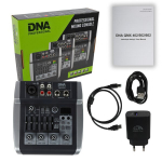 DNA QMX602 analoginis garso mai&scaron;ytuvas 6 kanalų Bluetooth USB MP3 Phantom +48V 2500 mAh įkraunama baterija