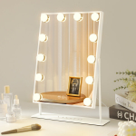 VANITII Holivudo Kosmetinis Veidrodis su LED &Scaron;viesomis, 30x41cm, Stalinis, Metalinis, Baltas