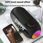 Ne&scaron;iojamasis &bdquo;Mini FM&ldquo; radijo imtuvas &bdquo;Hifi Sound RGB Bluetooth&ldquo; garsiakalbis su &bdquo;Clock Dual&ldquo; žadintuvo rėmimu Creamy White