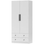 Spinta, 2 durys, kabinimo zona, drabužių strypas, 2 stalčiai, MDF, balta, Balta