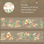 Dekoratyvinė PET juosta su gėlių ir vijoklių ra&scaron;tu, 5x200cm, Oranžiniai debesys, atspindintys saulę