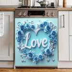 Indaplovės magnetinis dangtelis su mėlynomis rožėmis ir užra&scaron;u &bdquo;Love&ldquo;, 63,5*58,42 cm