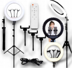 Led žiedinė lempa Ring 240w 45cm su nuotoliniu valdymu + 220cm trikojis makiažui, youtube