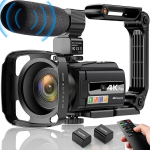 4k vaizdo kamera, vaizdo kamera Uhd 48mp Wifi Ir naktinio matymo vlogų kamera, 16x skaitmeninis priartinimas 3 colių 270&deg; pasukamas jutiklinis ekranas "youtube" kamera su mikrofonu, nuotolinio valdymo pulteliu, rankiniu stabilizatoriumi, objektyvo gaubtu