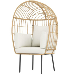 Rattan kėdė kiau&scaron;inio formos su nuimamu pagalvėle, apmu&scaron;alu, lauko kėdė i&scaron; rotango 95 x 80 x 155 cm smėlio spalvos, Smėlio spalvos