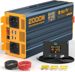 2000 vatų inverteris 12 V į 230 V su grynos sinusinės bangos įtampos keitikliu su lcd ekranu, 1 type-c pd60w, 3 usb-a qc3.0 greito įkrovimo prievadais, 2 eu lizdais, 2 nuotolinio valdymo pultais, skirtas saulės sistemai, karavanui, sunkvežimiui, auto ...
