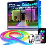 Lichaser 20 m rgb+ic lanksti neoninė led juosta, skirta naudoti lauke, bluetooth ip68 neoninė led juosta, sinchronizuojama su muzika, 24 v &bdquo;pasidaryk pats&ldquo; led juostos &scaron;viestuvas, atsparus vandeniui, skirtas terasai, sodo ap&scaron;vietimui (10 m x 2)