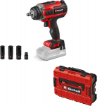 Einhell Impaxxo 18/450 Power X-change Professional akumuliatorinis smūginis veržliaraktis (18 V, 450 Nm, 3 galios lygiai, be&scaron;epetėlis, 1/2 colio lizdas, rinkinyje veržlių rinkinys ir E-case, be akumuliatoriaus)