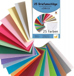 25 spalvoti vokai C6 &ndash; 25 skirtingos spalvos, 120 g/m&sup2;, drėkinamas užsegimas