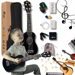 Winzz Juodas sopraninis ukulele pradedančiųjų rinkinys su dėklu
