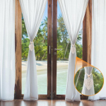 Boho užuolaidų laikikliai, 4 vnt. makramė su lapelių kutais
