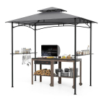 Costway BBQ pavėsinė su dvigubu stogu ir 2 &scaron;oninėmis lentynomis ir 6 kabliukais sodo pavėsinė BBQ pavėsinė 242 x 150 cm