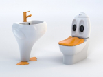 CREAVIT DUCKY vaikų komplektas: tualetas su geltonu sėdynės dangčiu, kriauklė su mai&scaron;ytuvu, balta
